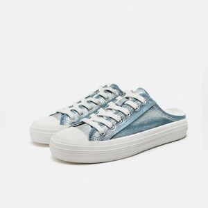 ZARA NWT METALLIC OPEN BACK DENIM SNEAKERS